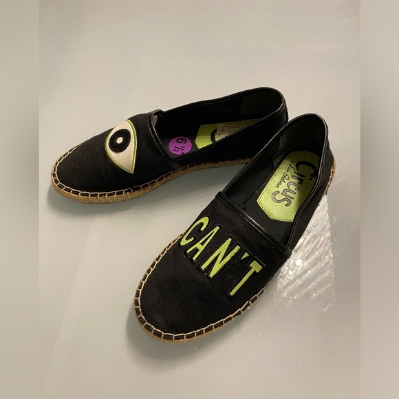 Sam Edelman Circus Eye Can’t Black Espadrilles size 6.5 Neon Green, eyeball - Picture 2 of 4
